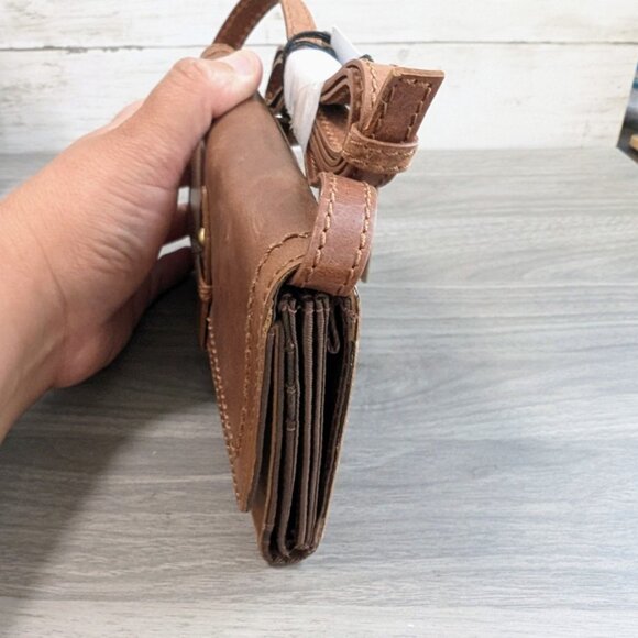 Crossbody Wallet Wristlet Purse Vegan Leather Brown - Picture 6 of 9